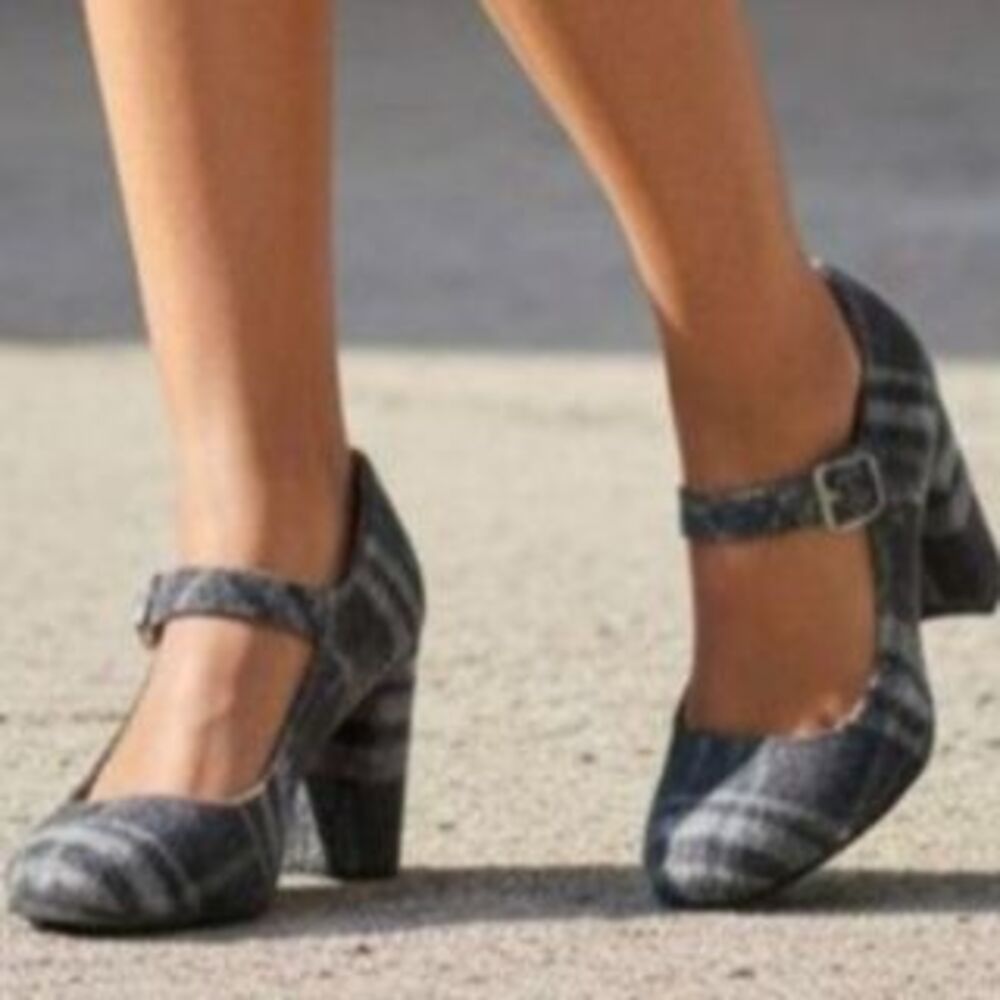 Mix No. 6 Black & Gray Plaid Mary Jane Heels Preppy Y2K Career